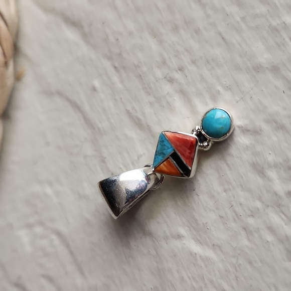 NWOT Native American Navajo Multi-stone Inlay Pendant 💙🧡🎁 - Picture 6 of 9